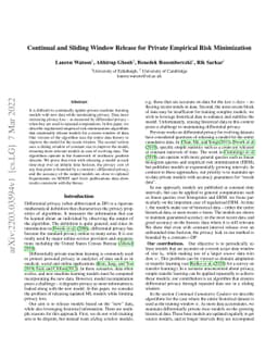Continual and Sliding Window Release for Private Empirical Risk
  Minimization