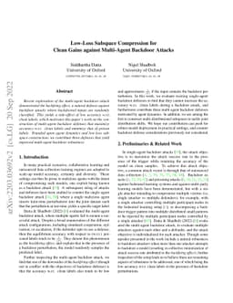Low-Loss Subspace Compression for Clean Gains against Multi-Agent
  Backdoor Attacks