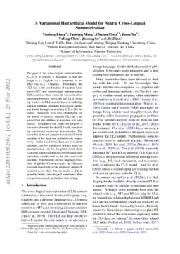 A Variational Hierarchical Model for Neural Cross-Lingual Summarization