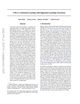 COLA: Consistent Learning with Opponent-Learning Awareness