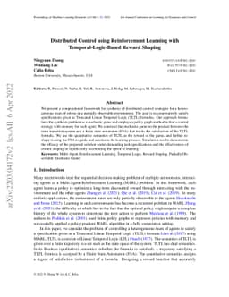 Distributed Control using Reinforcement Learning with
  Temporal-Logic-Based Reward Shaping