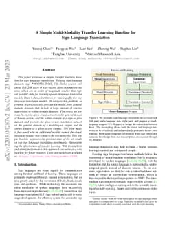 A Simple Multi-Modality Transfer Learning Baseline for Sign Language
  Translation