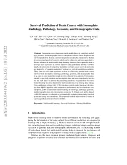 Survival Prediction of Brain Cancer with Incomplete Radiology,
  Pathology, Genomics, and Demographic Data