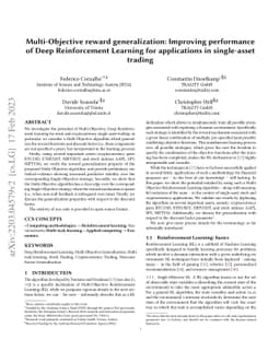 Multi-Objective reward generalization: Improving performance of Deep
  Reinforcement Learning for applications in single-asset trading