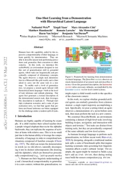 One-Shot Learning from a Demonstration with Hierarchical Latent Language
