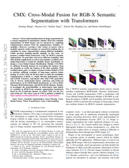 CMX: Cross-Modal Fusion for RGB-X Semantic Segmentation with
  Transformers
