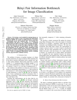 Renyi Fair Information Bottleneck for Image Classification
