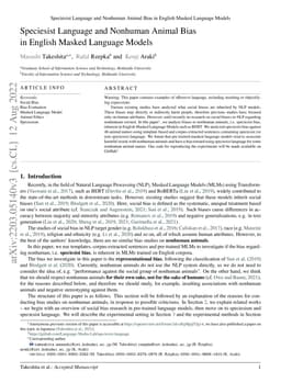 Speciesist Language and Nonhuman Animal Bias in English Masked Language
  Models