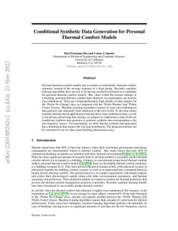 Conditional Synthetic Data Generation for Personal Thermal Comfort
  Models