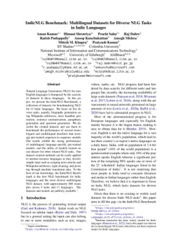 IndicNLG Benchmark: Multilingual Datasets for Diverse NLG Tasks in Indic
  Languages