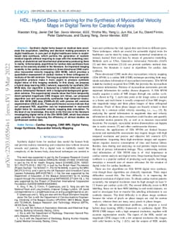 HDL: Hybrid Deep Learning for the Synthesis of Myocardial Velocity Maps
  in Digital Twins for Cardiac Analysis