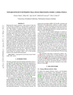 Toward Efficient Hyperspectral Image Processing inside Camera Pixels