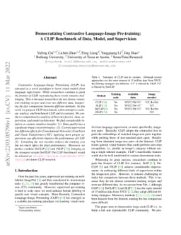 Democratizing Contrastive Language-Image Pre-training: A CLIP Benchmark
  of Data, Model, and Supervision