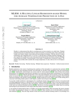 MLRM: A Multiple Linear Regression based Model for Average Temperature
  Prediction of A Day