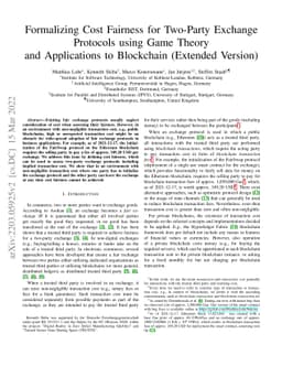 Formalizing Cost Fairness for Two-Party Exchange Protocols using Game
  Theory and Applications to Blockchain (Extended Version)