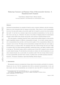 Balancing Consumer and Business Value of Recommender Systems: A
  Simulation-based Analysis