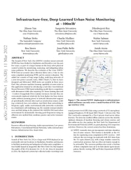 Infrastructure-free, Deep Learned Urban Noise Monitoring at $\sim$100mW