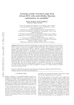 Learning cardiac activation maps from 12-lead ECG with multi-fidelity
  Bayesian optimization on manifolds