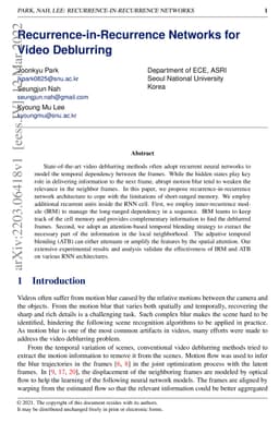 Recurrence-in-Recurrence Networks for Video Deblurring