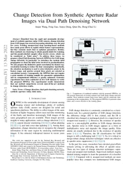Change Detection from Synthetic Aperture Radar Images via Dual Path
  Denoising Network
