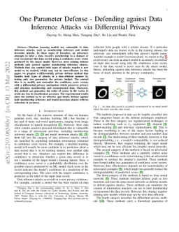 One Parameter Defense -- Defending against Data Inference Attacks via
  Differential Privacy