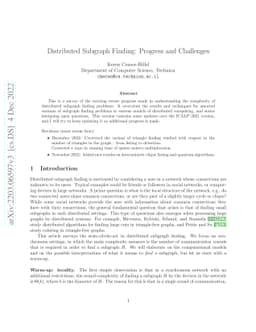 Distributed Subgraph Finding: Progress and Challenges