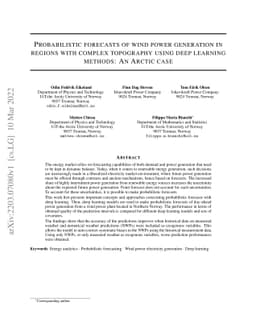 Probabilistic forecasts of wind power generation in regions with complex
  topography using deep learning methods: An Arctic case