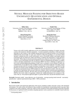 Neural Message Passing for Objective-Based Uncertainty Quantification
  and Optimal Experimental Design