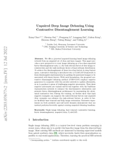 Unpaired Deep Image Dehazing Using Contrastive Disentanglement Learning