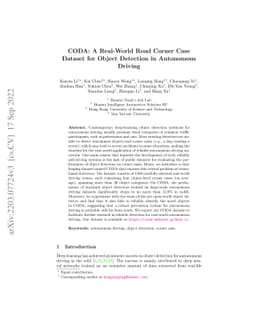 CODA: A Real-World Road Corner Case Dataset for Object Detection in
  Autonomous Driving