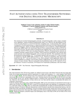 Fast Autofocusing using Tiny Transformer Networks for Digital
  Holographic Microscopy