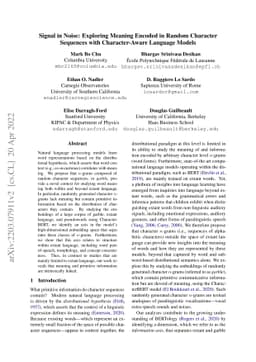 Signal in Noise: Exploring Meaning Encoded in Random Character Sequences
  with Character-Aware Language Models
