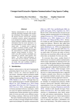 Unsupervised Extractive Opinion Summarization Using Sparse Coding