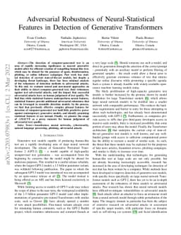 Adversarial Robustness of Neural-Statistical Features in Detection of
  Generative Transformers