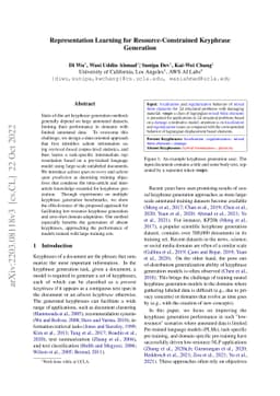Representation Learning for Resource-Constrained Keyphrase Generation