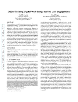 (Re)Politicizing Digital Well-Being: Beyond User Engagements