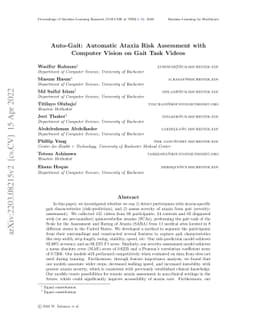 Auto-Gait: Automatic Ataxia Risk Assessment with Computer Vision on Gait
  Task Videos