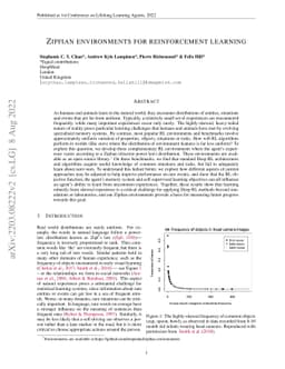 Zipfian environments for Reinforcement Learning
