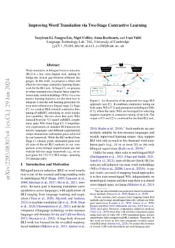 Improving Word Translation via Two-Stage Contrastive Learning
