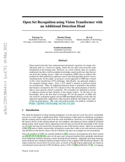 Open Set Recognition using Vision Transformer with an Additional
  Detection Head