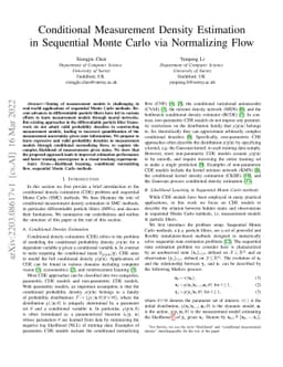 Conditional Measurement Density Estimation in Sequential Monte Carlo via
  Normalizing Flow