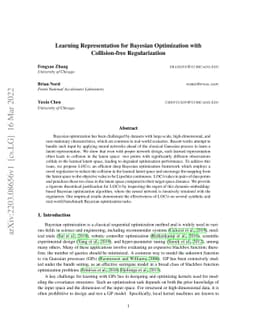 Learning Representation for Bayesian Optimization with Collision-free
  Regularization
