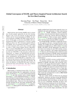 Global Convergence of MAML and Theory-Inspired Neural Architecture
  Search for Few-Shot Learning