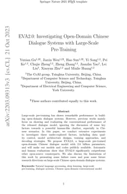 EVA2.0: Investigating Open-Domain Chinese Dialogue Systems with
  Large-Scale Pre-Training