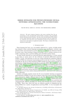 Error estimates for physics informed neural networks approximating the
  Navier-Stokes equations