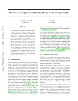 Outcome Assumptions and Duality Theory for Balancing Weights