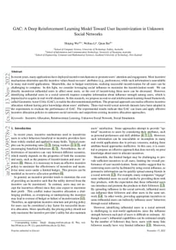 GAC: A Deep Reinforcement Learning Model Toward User Incentivization in
  Unknown Social Networks
