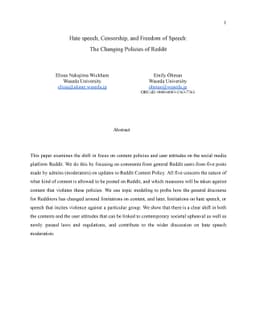 Hate speech, Censorship, and Freedom of Speech: The Changing Policies of
  Reddit