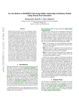 Are You Robert or RoBERTa? Deceiving Online Authorship Attribution
  Models Using Neural Text Generators
