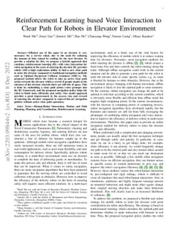 Reinforcement Learning based Voice Interaction to Clear Path for Robots
  in Elevator Environment